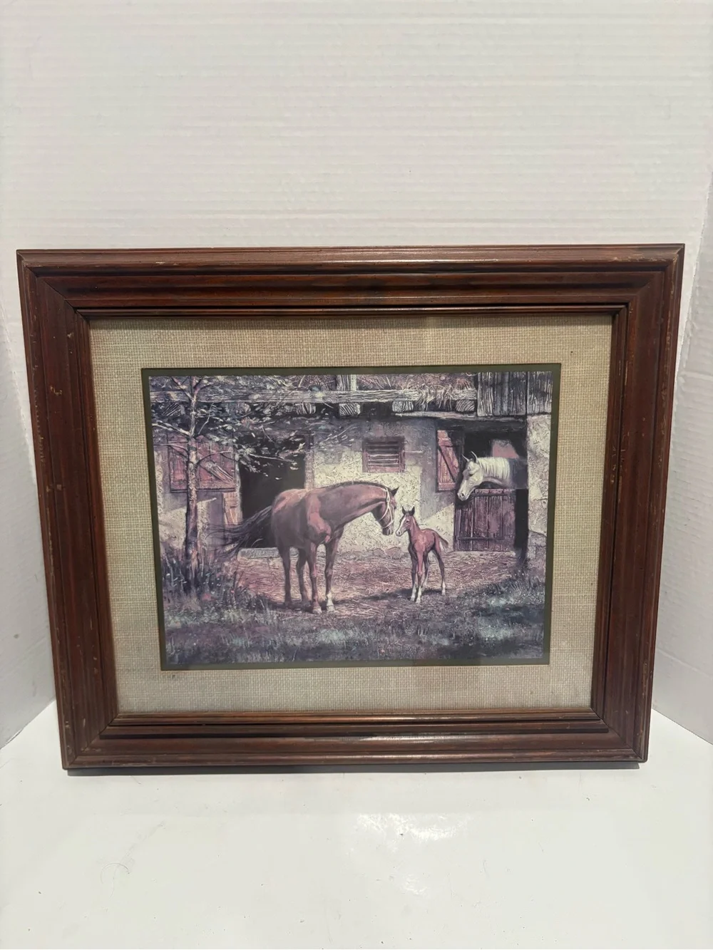 Home Interiors Brown Framed Horse Family Artwork (1980s)